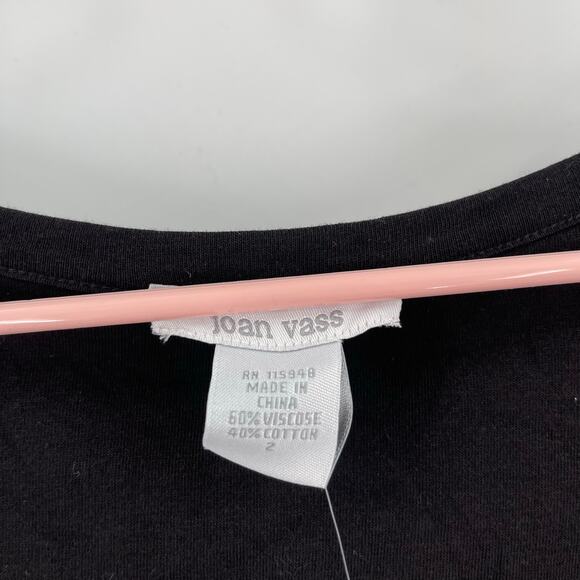 JOAN VASS Tunic Top Size 2 (US 12/14) Black NWT Stretch Long Sleeve Scoop Neck - Picture 4 of 12
